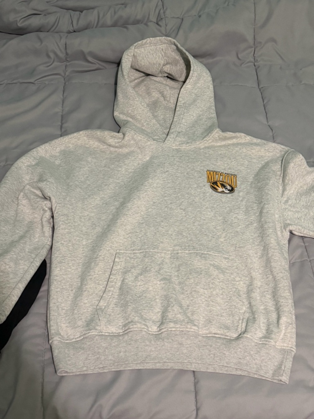 Hollister Light Gray Crewneck Hoodie with Yellow Mizzou Logo
